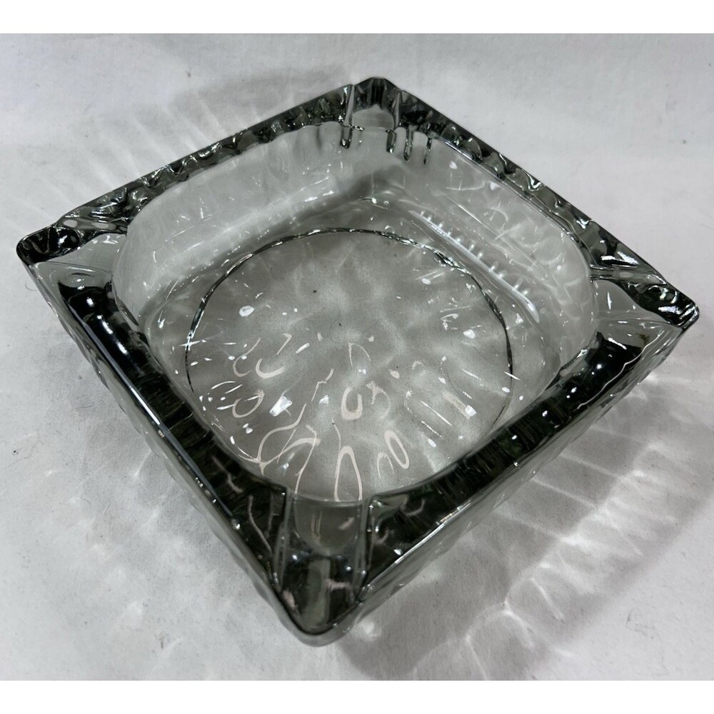 “Vintage Smoky Gray Glass Square Ashtray 6" x 6" Attributed to Von Pok & Chang